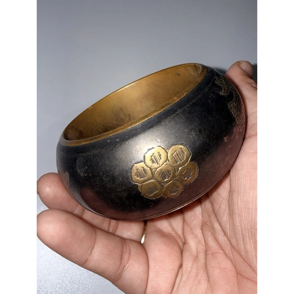 Vintage‎ Brass Etched Owl Design Wide Cuff Bracelet